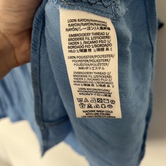 Free People Boho Dress Wind Willow LARGE Blue Stitched Embroidery Long Sleeve - Picture 7 of 11